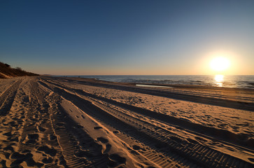 Sunset at Baltic sea and nordic dunes of Curonian spit, Nida, Lithuania