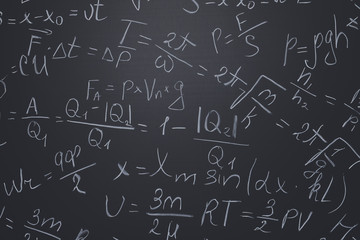 Fototapeta na wymiar School blackboard with written formulas as background