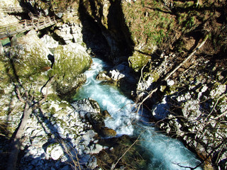 Vintgar Gorge or Bled Gorge and Radovna River (Soteska Vintgar ali Blejski vintgar in reka Radovna)...