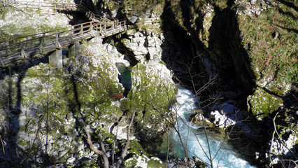 Vintgar Gorge or Bled Gorge and Radovna River (Soteska Vintgar ali Blejski vintgar in reka Radovna)...
