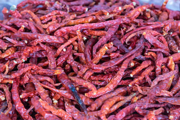 Selective focus dried red chilli peper background.