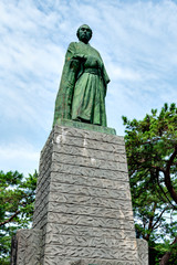 Statue of Ryoma Sakamoto at Katsurahama coast in Kochi, Japan