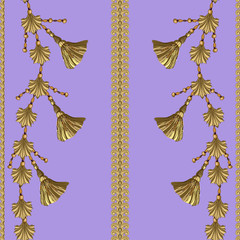 Gold vertical ornaments on a lilac background