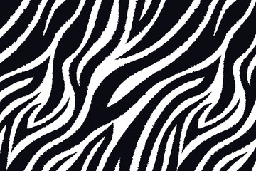 Fototapeta na wymiar Trendy zebra background black furTrendy black and white zebra fur background. Detailed hand drawn fashionable wild animal skin texture for fashion print design, fabric, textile, wrap, wallpaper. Vecto