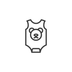 Baby romper with bear line icon. Infant Jumpsuit clothes linear style sign for mobile concept and web design. Baby Bodysuit clothes outline vector icon. Symbol, logo illustration. Vector graphics