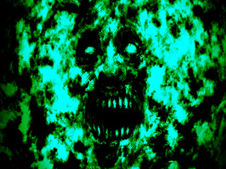 Green burning ghoul face illustration