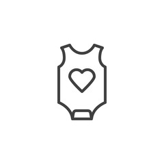 Baby romper with heart line icon. Infant Jumpsuit clothes linear style sign for mobile concept and web design. Baby Bodysuit outline vector icon. Symbol, logo illustration. Vector graphics