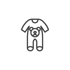 Baby clothes bodysuit line icon. Jumpsuit romper linear style sign for mobile concept and web design. Infant Romper with teddy bear outline vector icon. Symbol, logo illustration. Vector graphics