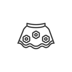 Baby skirt with flowers line icon. linear style sign for mobile concept and web design. Girls clothes, skirt outline vector icon. Symbol, logo illustration. Vector graphics
