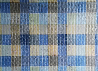 Blue, cream and black color plaid fabric stripe pattern for background
