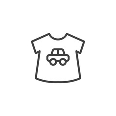 Baby shirt with car line icon. linear style sign for mobile concept and web design. Baby clothing, shirt with short sleeve outline vector icon. Symbol, logo illustration. Vector graphics