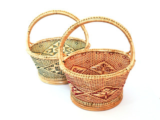 Obraz premium Handmade bamboo weave basket. Thai style design. Women handbag fashion Isolated on white background 