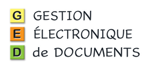 GED initials in colored 3d cubes with meaning in french language