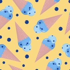 Colorful seamless pattern with ice cream and berries. Vector illustration for textile, wrapping paper, fabric.