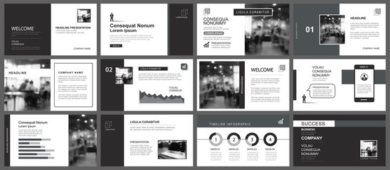 Presentation and slide layout template. Design black and gray geometric background. Use for business annual report, flyer, marketing, leaflet, advertising, brochure, modern style.