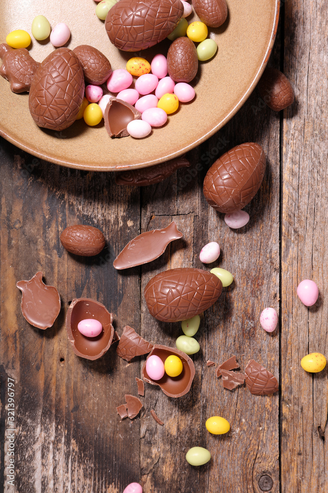 Poster chocolate egg and candy- easter day