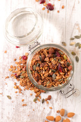 homemade fried granola with almond