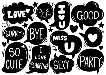 0036 hand drawn background Set of cute speech bubble eith text in doodle style