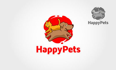 Happy Pets Vector Logo Cartoon Character. Logo illustration is a designed for any types of business, pet shop, etc.