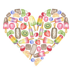 Ice cream and fruit heart