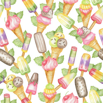 Ice cream pattern and mint leaves