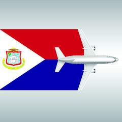 Plane and flag of Saint Martin. Travel concept for design