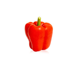 Fresh red sweet or bell peppers with water droplets on smooth vivid skin isolated and die cut with clipping path on white background
