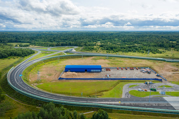 Aerial view of the M-11 Moscow-St. Petersburg highway and payment center