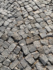 Retro stone street road pavement texture, Brick pavement with perspective view