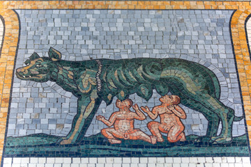 Gallery Vittorio Emanuele II, luxury shopping mall, mosaic with a she-wolf,  Milan, Italy