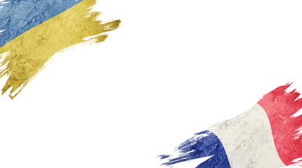 Flags of Ukraine and France on white background