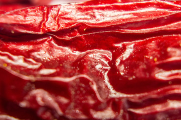 Red hot dried pepper close-up. Macro photo