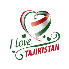 National flag of the Tajikistan in the shape of a heart and the inscription I love Tajikistan. Vector illustration
