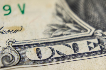 Element of an old American dollar bill close up. Macro photo