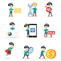 Set character of woman working as an online taxi driver.