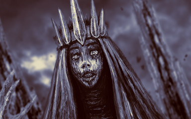 Dark queen with crown pulls hand