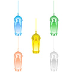 Arabic Lantern Object Design in Set for Creative Concept of  Islamic Celebration Day. Ramadan Kareem, Eid Mubarak, Eid Al Fitr, Eid Al Adha, Hajj, Hijri, and Mawlid.