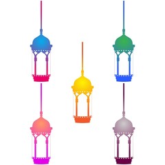 Arabic Lantern Object Design in Set for Creative Concept of  Islamic Celebration Day. Ramadan Kareem, Eid Mubarak, Eid Al Fitr, Eid Al Adha, Hajj, Hijri, and Mawlid.