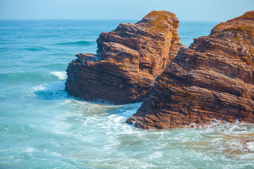 View of the rocky seashore. Nature landscape. Rocky beach, Spain