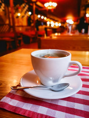 Tea in a cup on a table in a restaurant