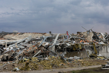 close view of part of destroyed building in demolition