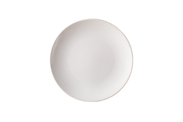 Empty white plate isolated on white background. Top view