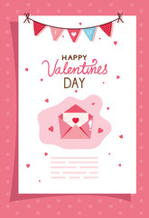 happy valentines day card with envelope and decoration