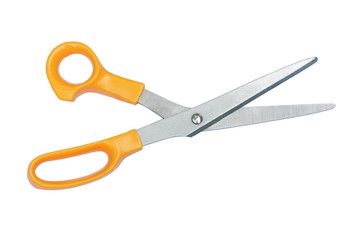 Yellow scissors isolated on white background with clipping path