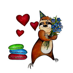 Lazy lover on awhite background in watercolor