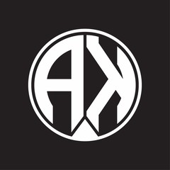 AK Logo monogram circle with piece ribbon style on black background