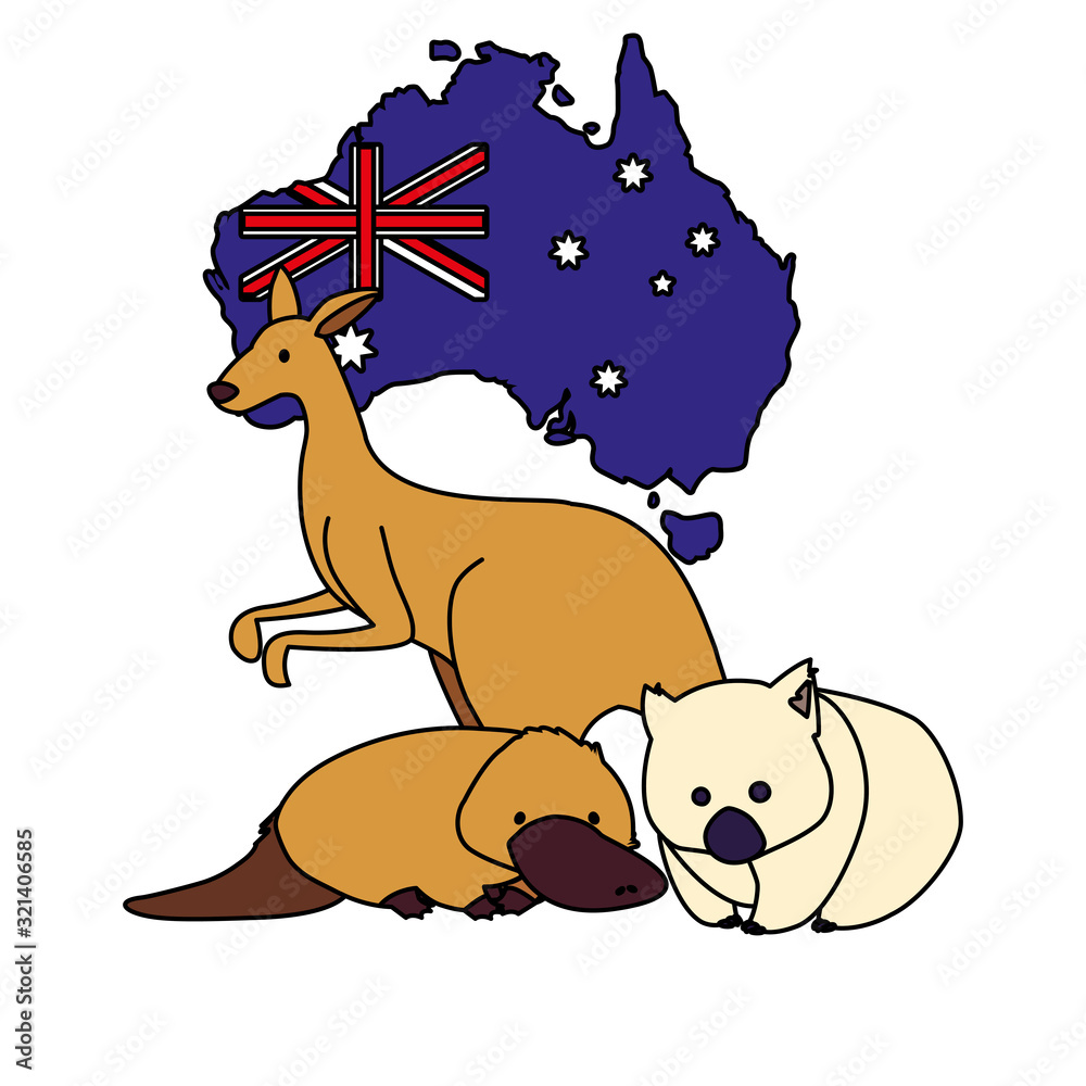 Sticker animals of australia with map of australia in the background