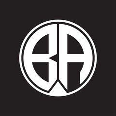 BA Logo monogram circle with piece ribbon style on black background