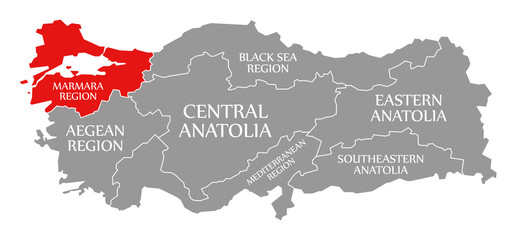 Marmara Region red highlighted in map of Turkey