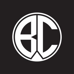 BC Logo monogram circle with piece ribbon style on black background